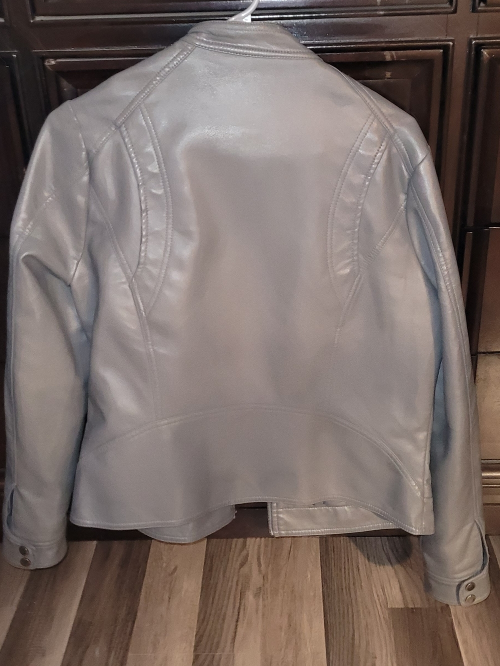 Jou Jou Women's Light Gray Faux Leather Moto Jacket